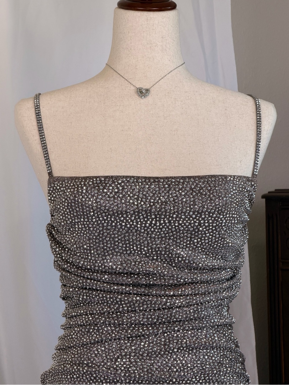NWT AKIRA Silver Rhinestone Ruched Mini Dress - Picture 5 of 8